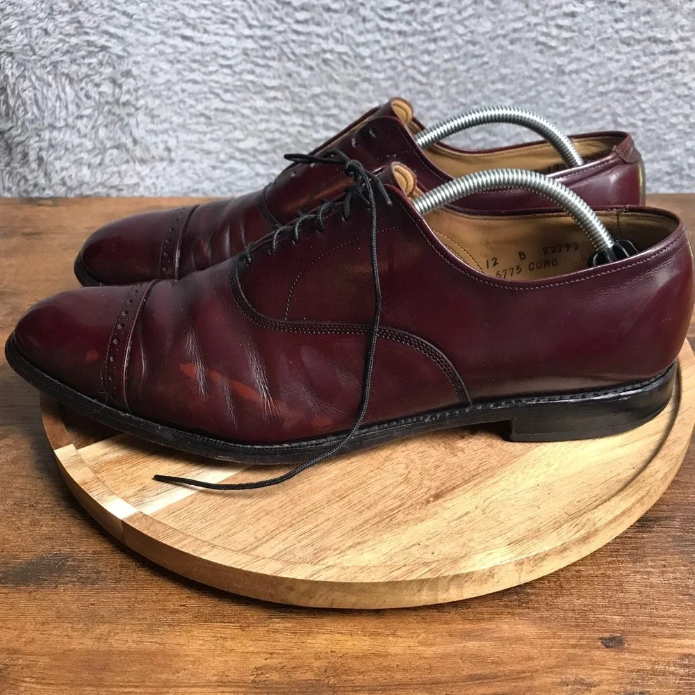 Allen Edmonds Fifth Avenue Dress Shoes Mens 12B Cherry Leather‎ Cap Toe Oxford